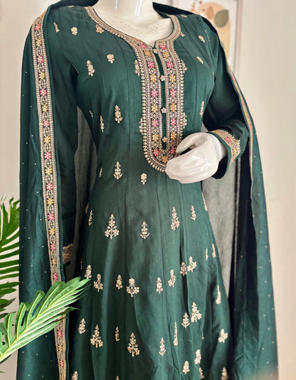 Enchanting Elegance: Bottle Green Anarkali Suit