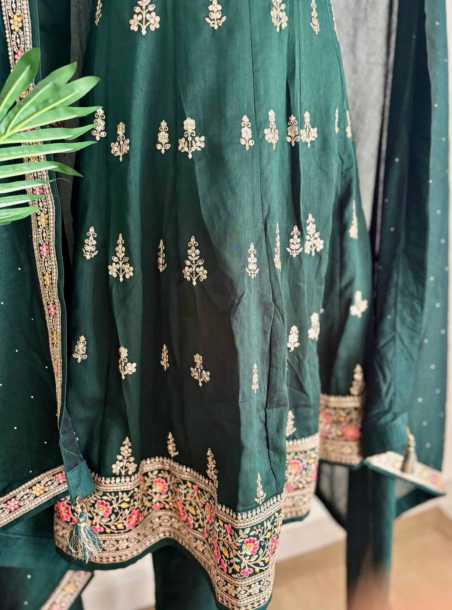 Enchanting Elegance: Bottle Green Anarkali Suit