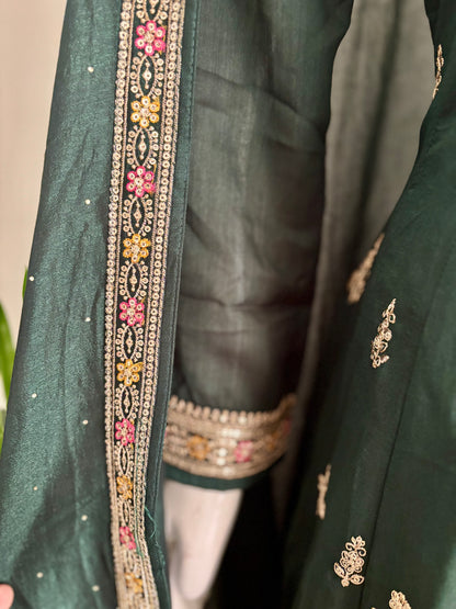 Enchanting Elegance: Bottle Green Anarkali Suit