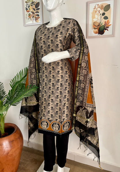 Grace: Tussar Chanderi Ensemble with Handblock Print