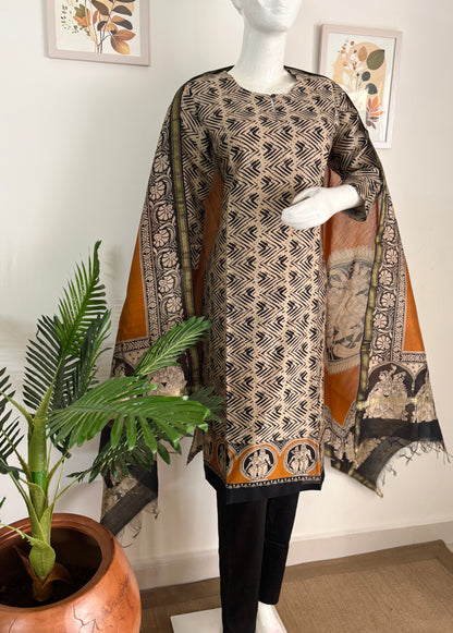 Grace: Tussar Chanderi Ensemble with Handblock Print