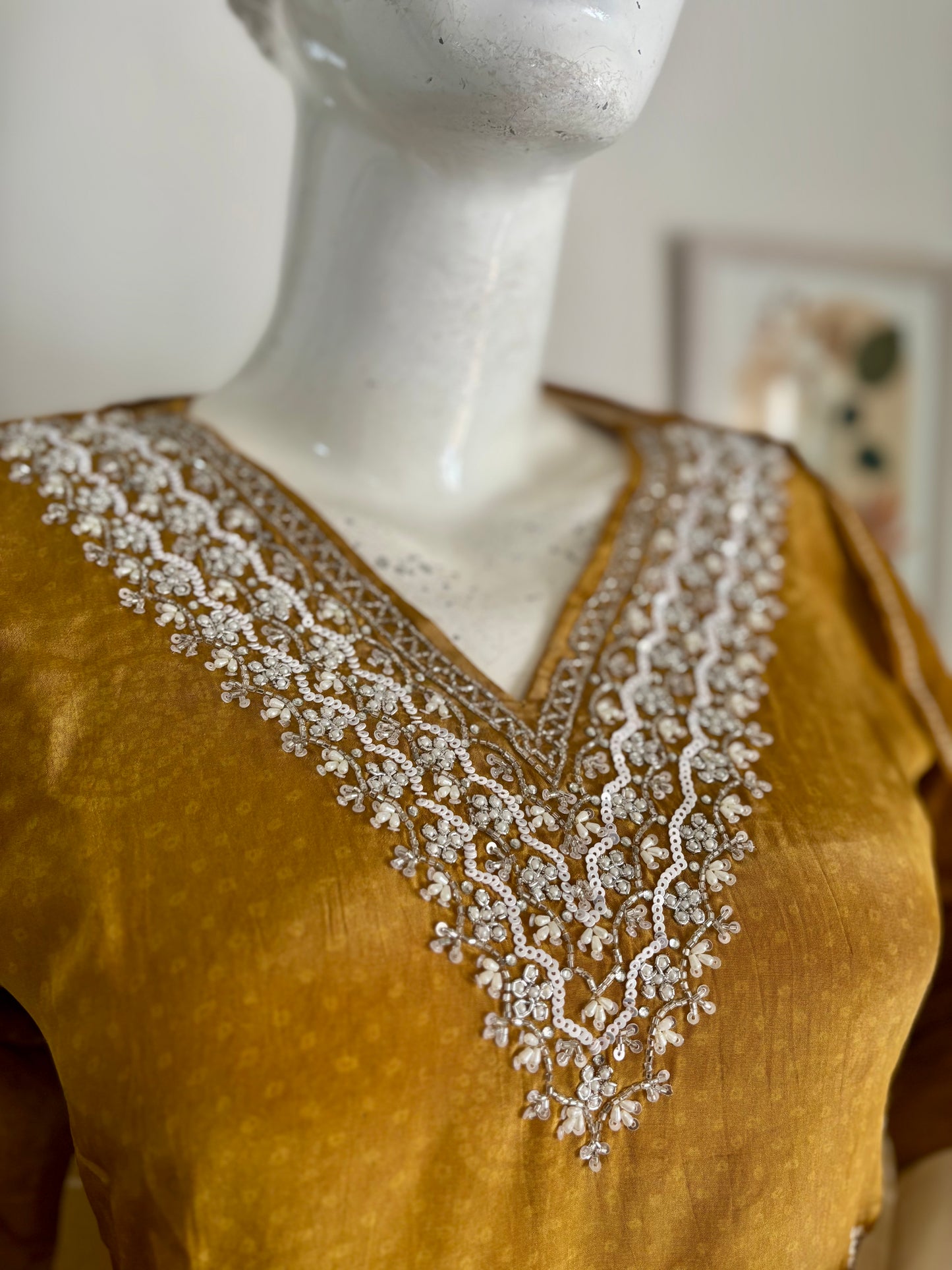 Graceful Mustard Bandhani Crape Silk Suit Set