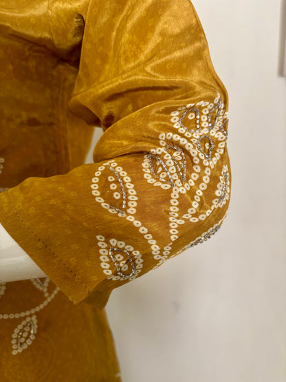 Graceful Mustard Bandhani Crape Silk Suit Set