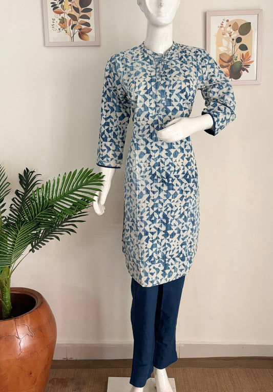 Indigo Blue Pure Cotton Batik-Printed Kurta Set
