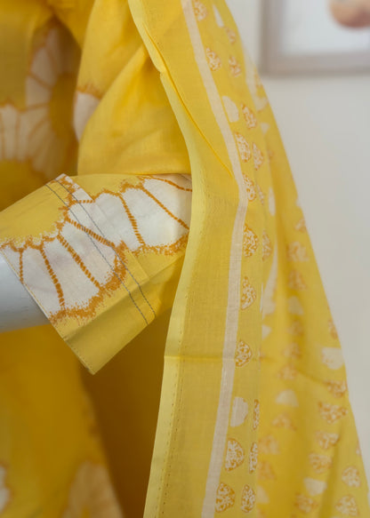 Sunflower Yellow Mul Cotton A-Line Kurta Set