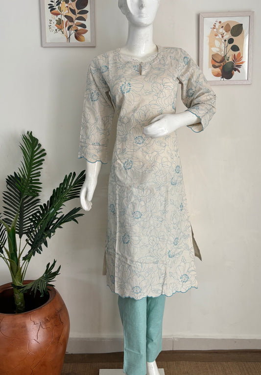 Sea Green Handloom Cotton Kurta Set