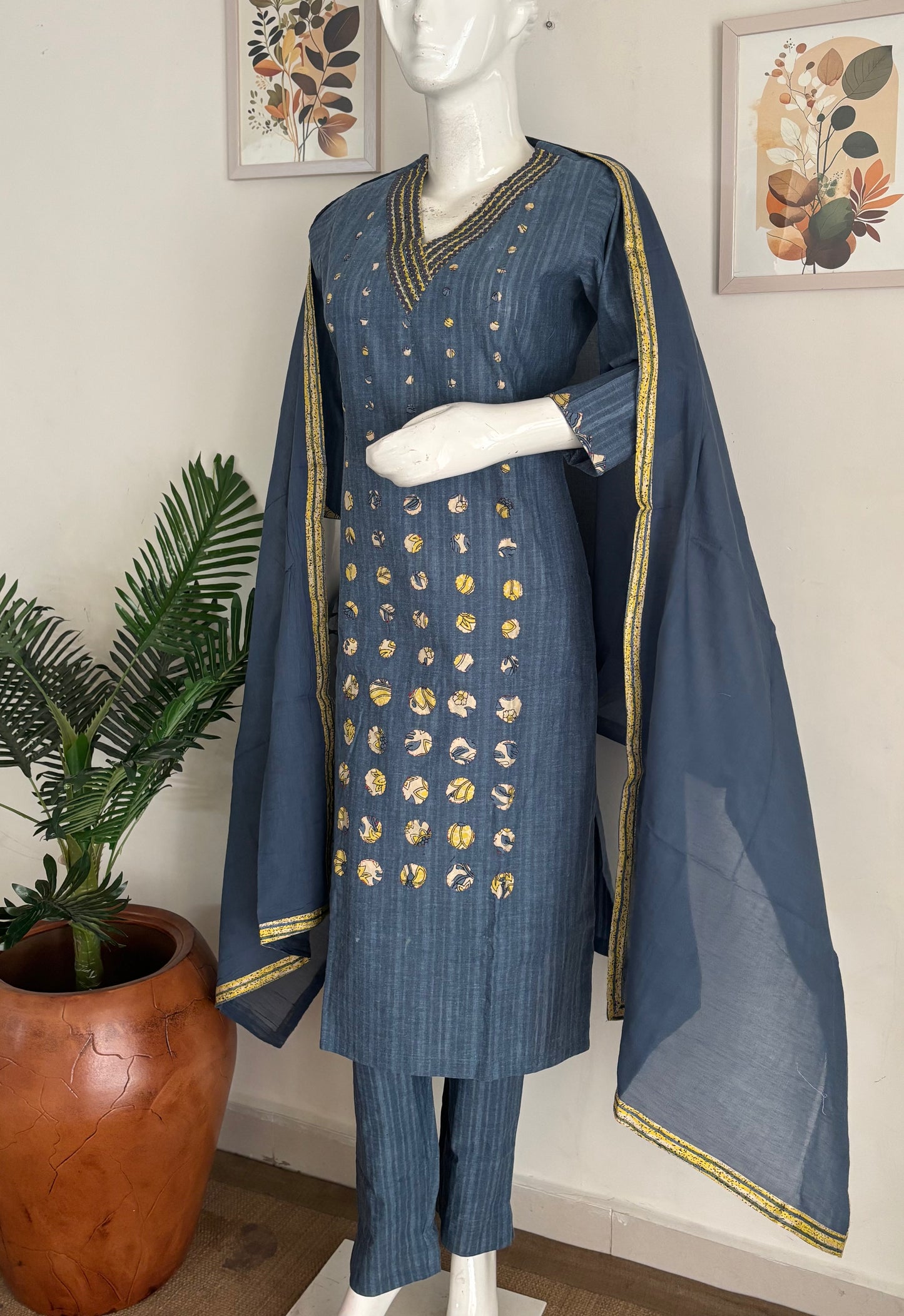 Blue Handloom Cotton Kurta Set