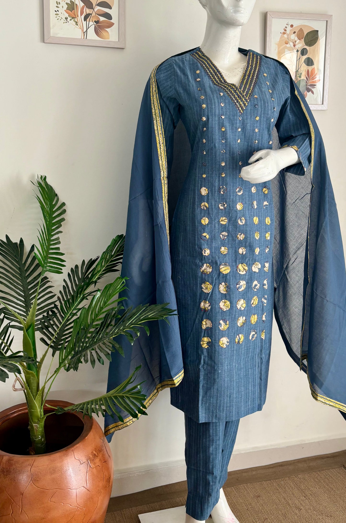Blue Handloom Cotton Kurta Set