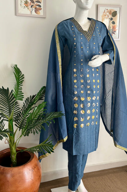 Blue Handloom Cotton Kurta Set