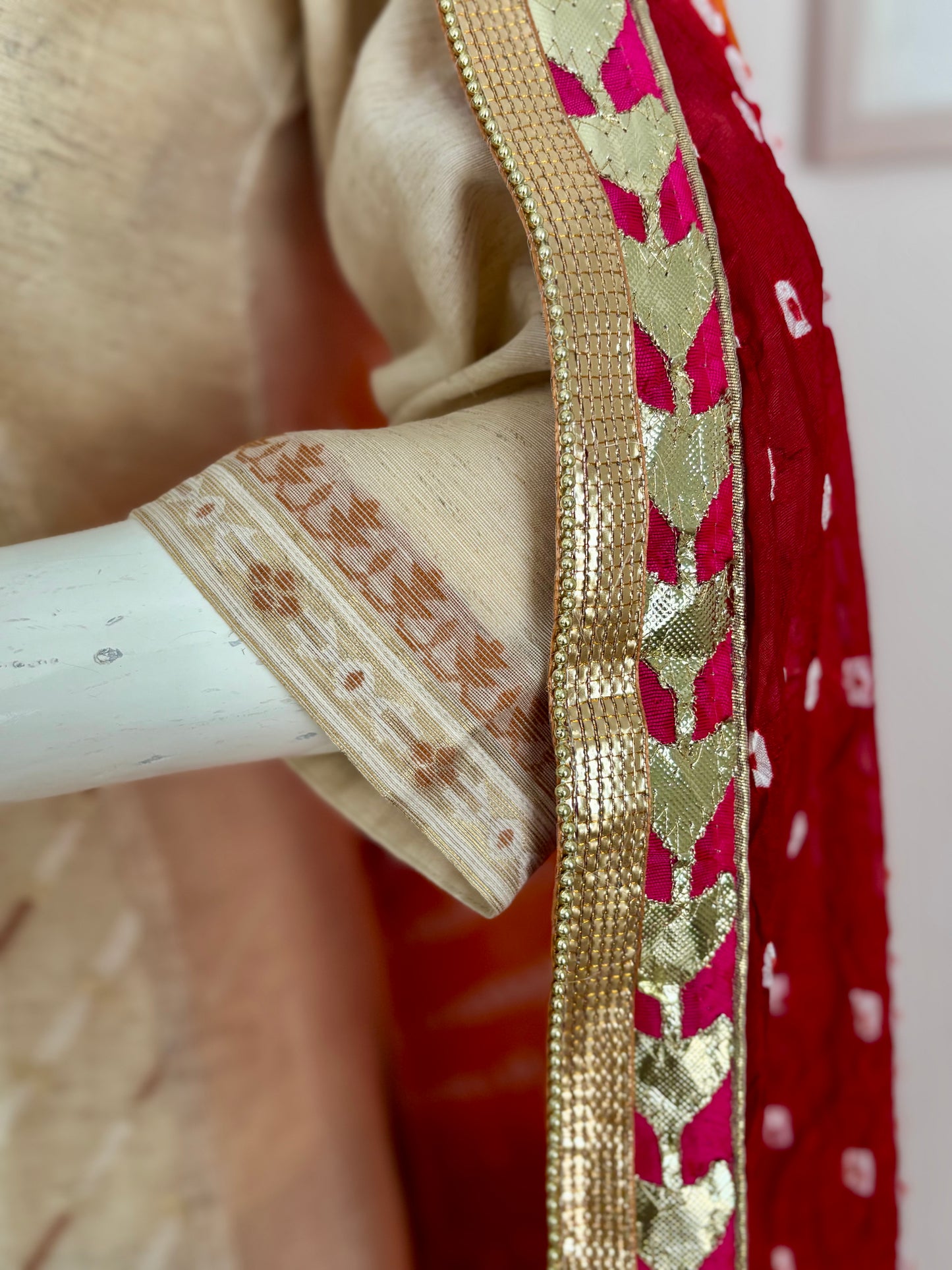 Elegant Beige Linen-Silk Jamdani Kurta Set