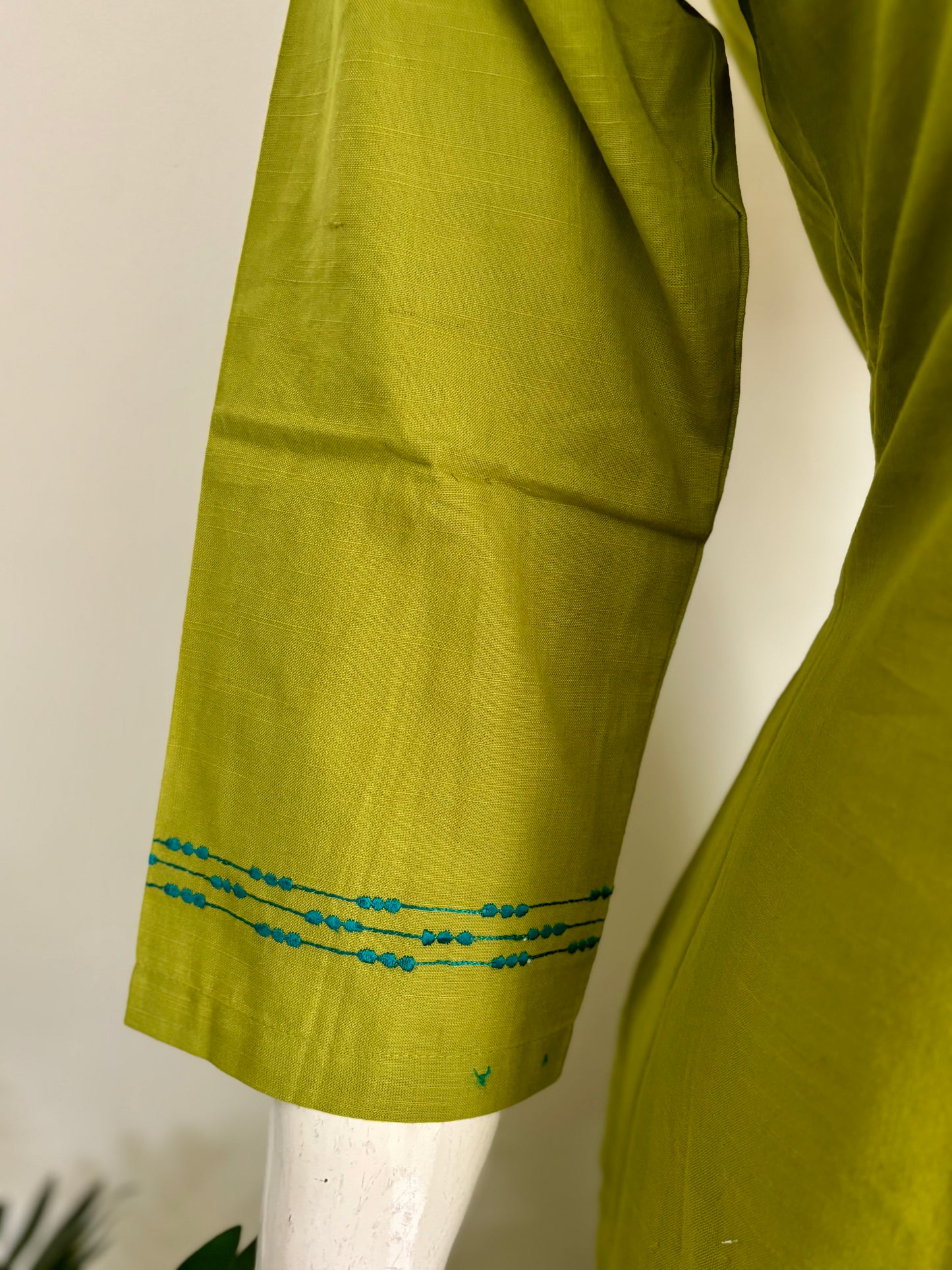 Bright Green Handloom Cotton A-Line Kurta Set