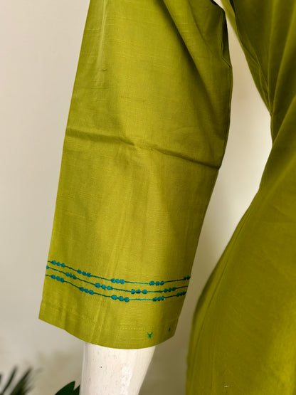 Vibrant Green Handloom Cotton A-Line Kurta Set