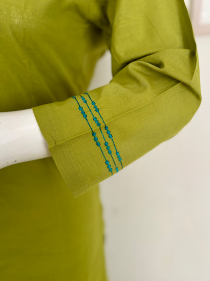 Vibrant Green Handloom Cotton A-Line Kurta Set