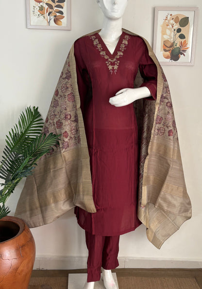 Pure Silk Wine Kurta Set