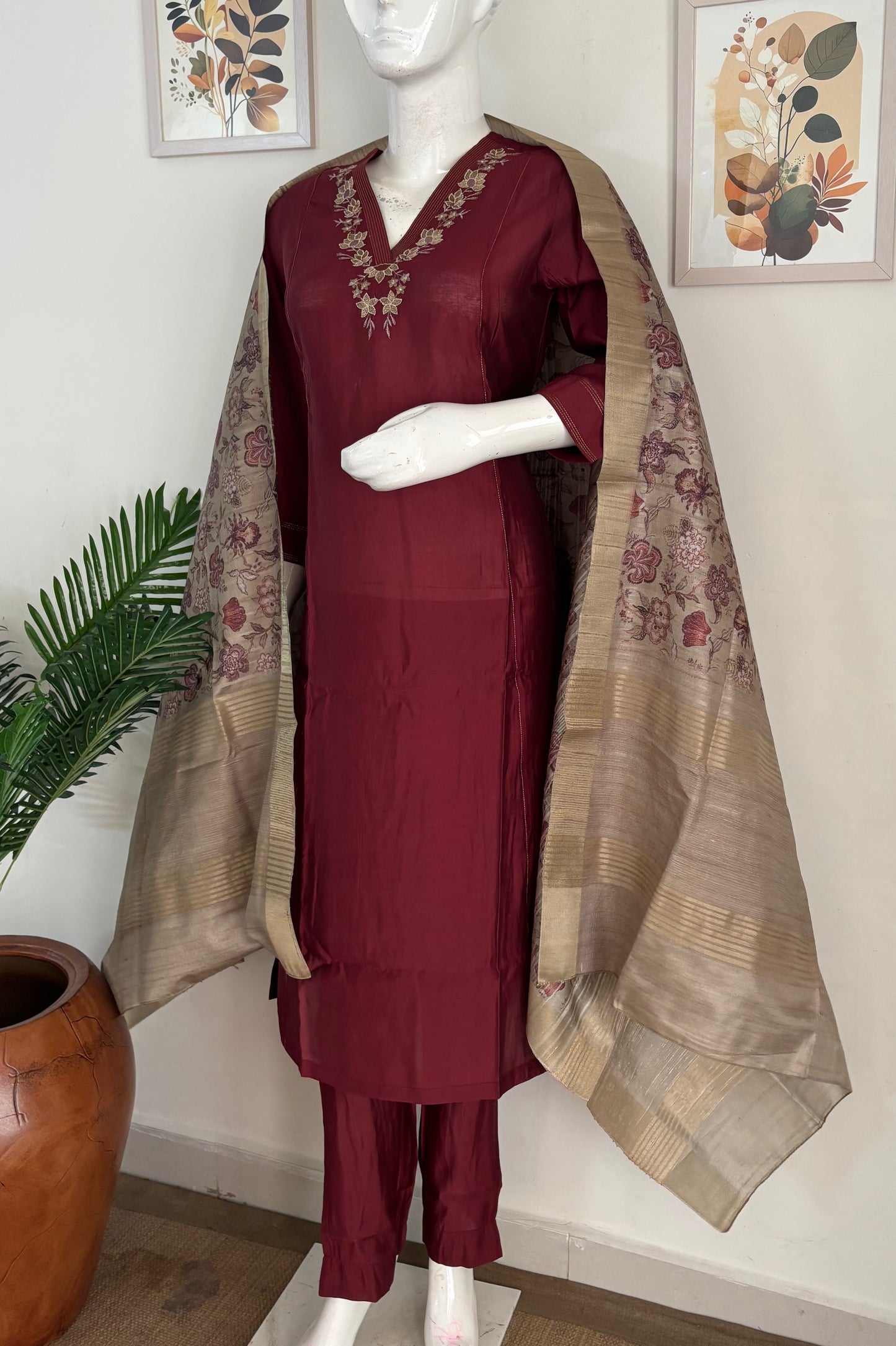 Pure Silk Wine Kurta Set