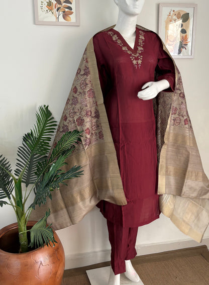 Pure Silk Wine Kurta Set