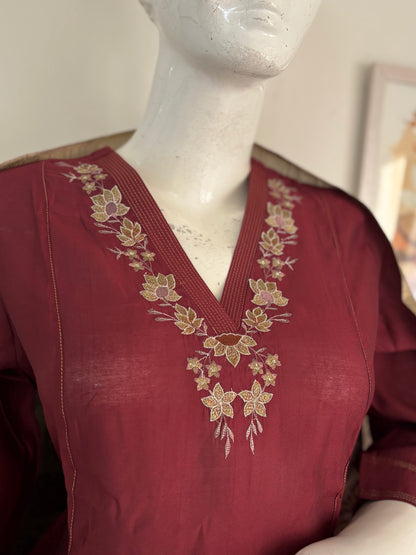 Pure Silk Wine Kurta Set