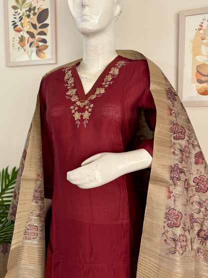Pure Silk Wine Kurta Set