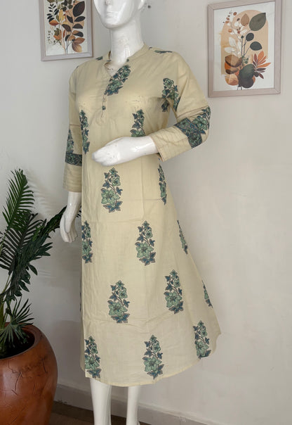 Pure Cotton Handblock Mughal Buta Kurta – Elegant Everyday Essential