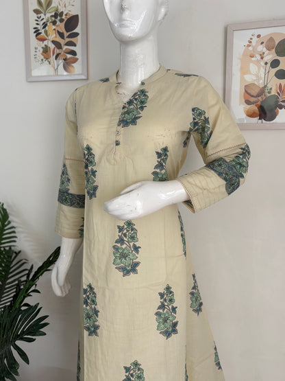 Pure Cotton Handblock Mughal Buta Kurta – Elegant Everyday Essential