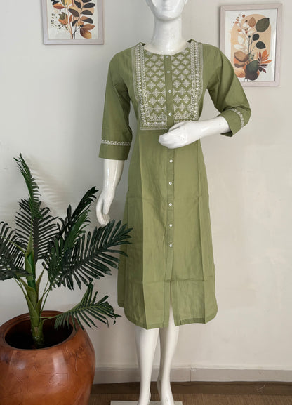 Pure Handloom Cotton Kurta – Lime Green Elegance