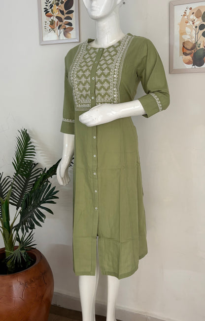 Pure Handloom Cotton Kurta – Lime Green Elegance