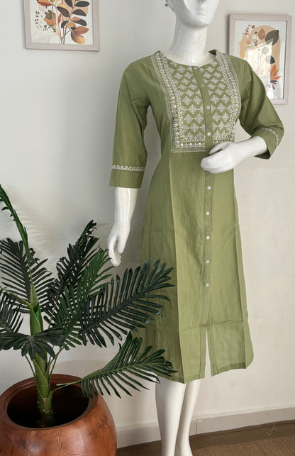 Pure Handloom Cotton Kurta – Lime Green Elegance