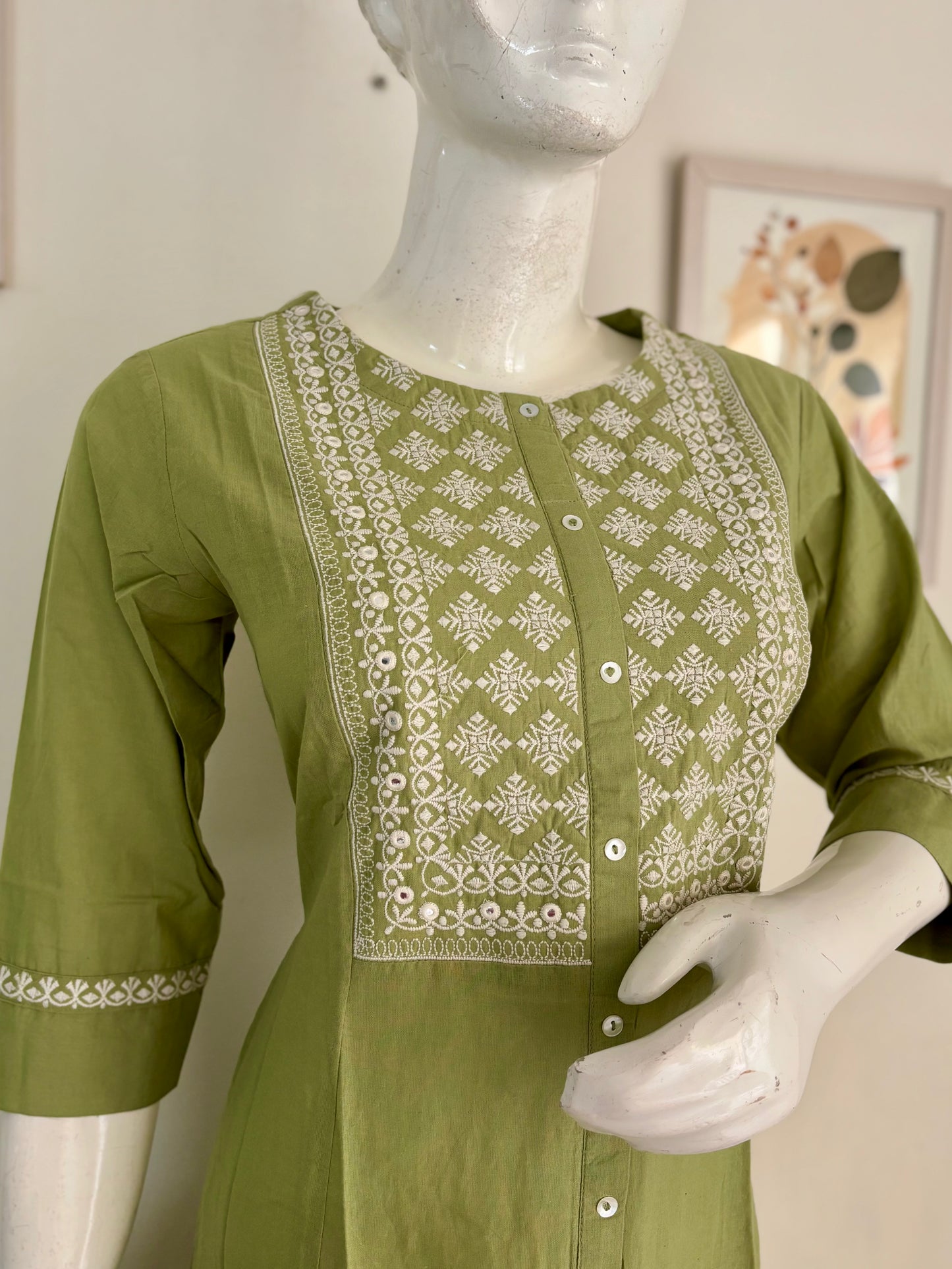 Pure Handloom Cotton Kurta – Lime Green Elegance