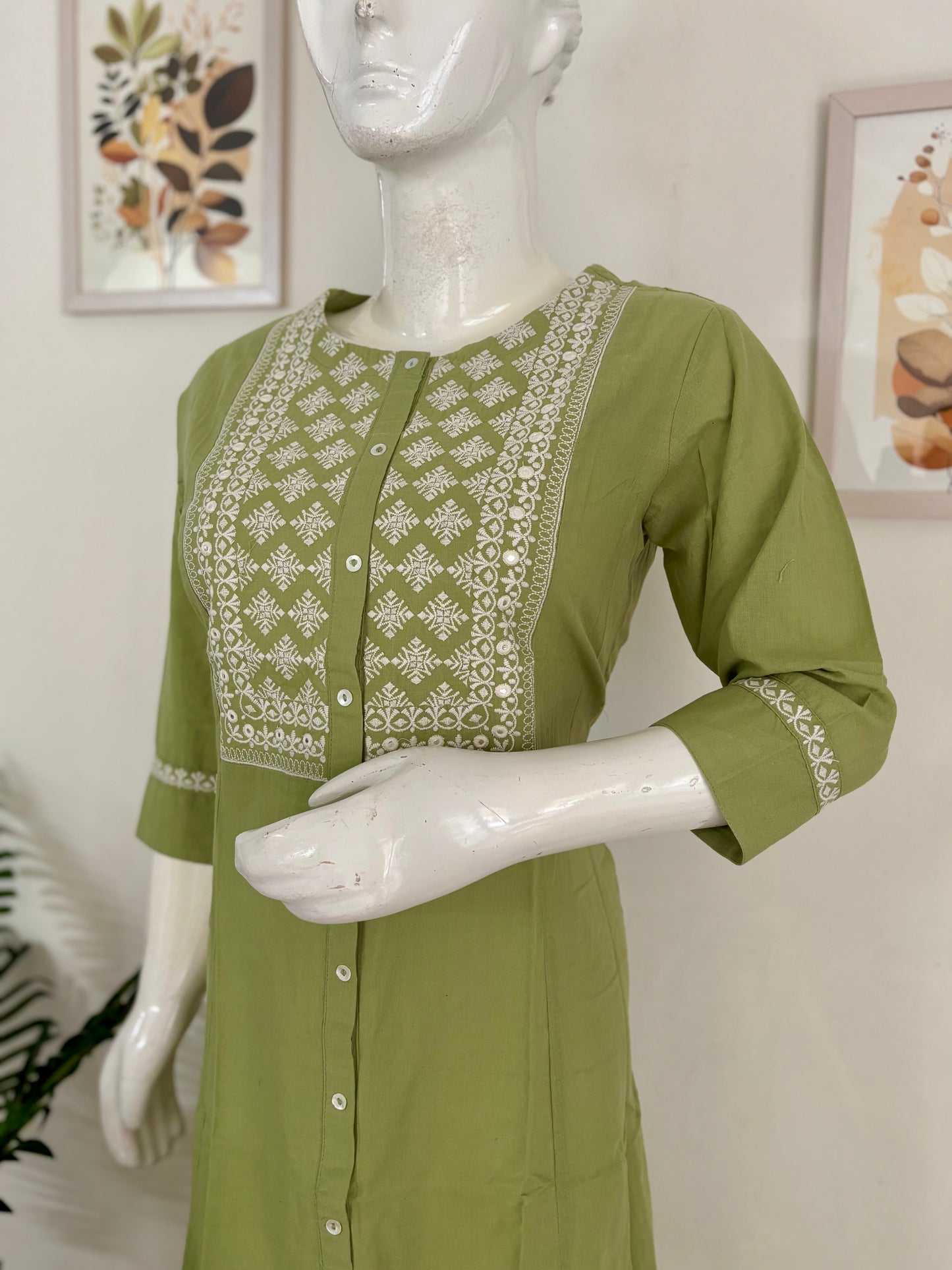 Pure Handloom Cotton Kurta – Lime Green Elegance
