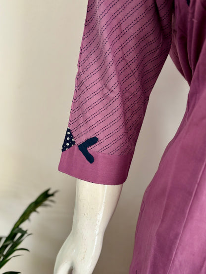 Purple Handloom Cotton Kurta with Appliqué Detailing