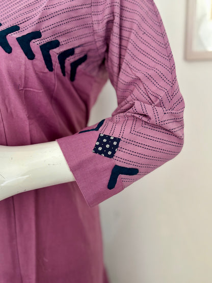 Purple Handloom Cotton Kurta with Appliqué Detailing