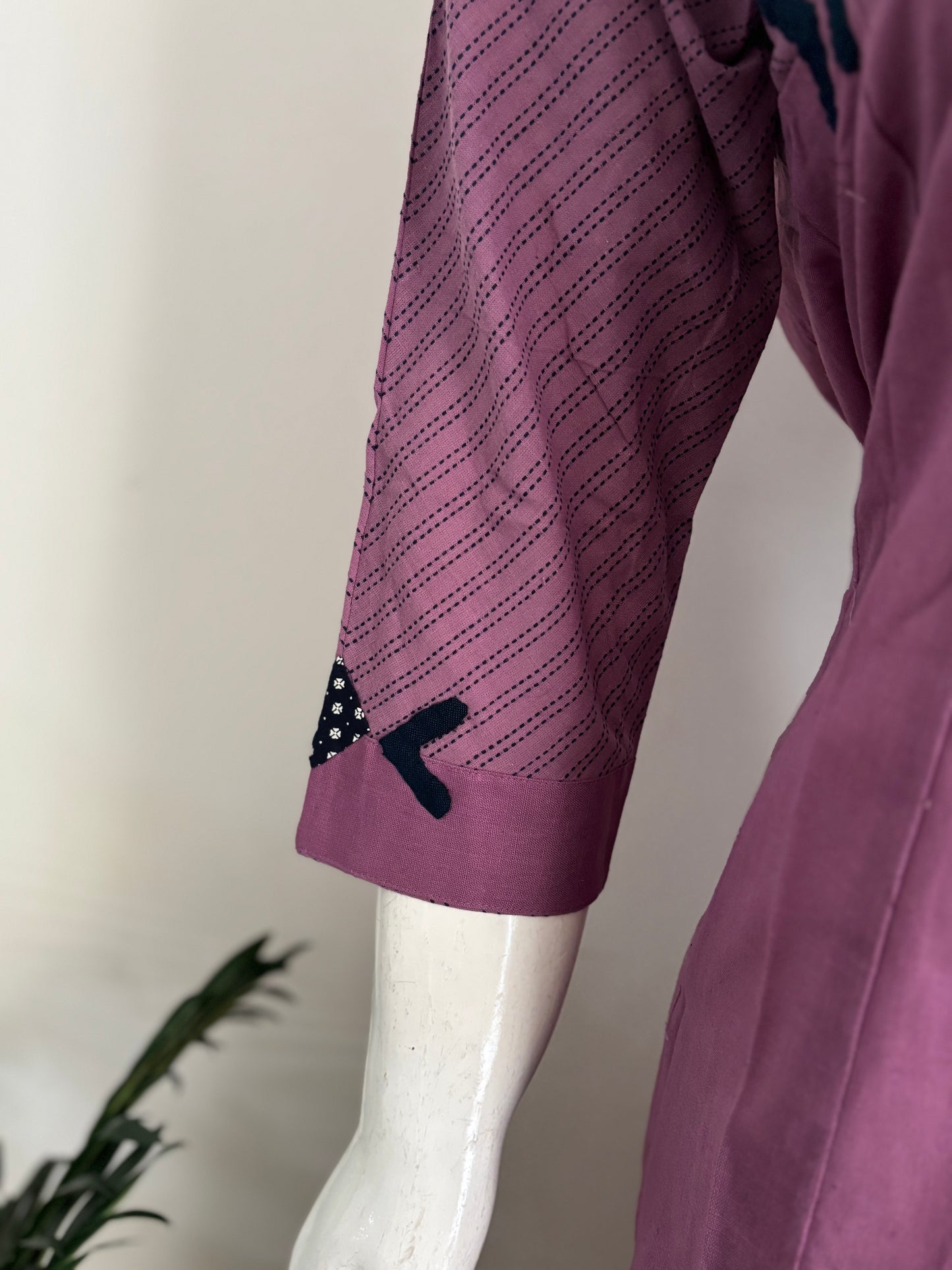 Purple Handloom Cotton Kurta with Appliqué Detailing