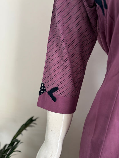 Purple Handloom Cotton Kurta with Appliqué Detailing