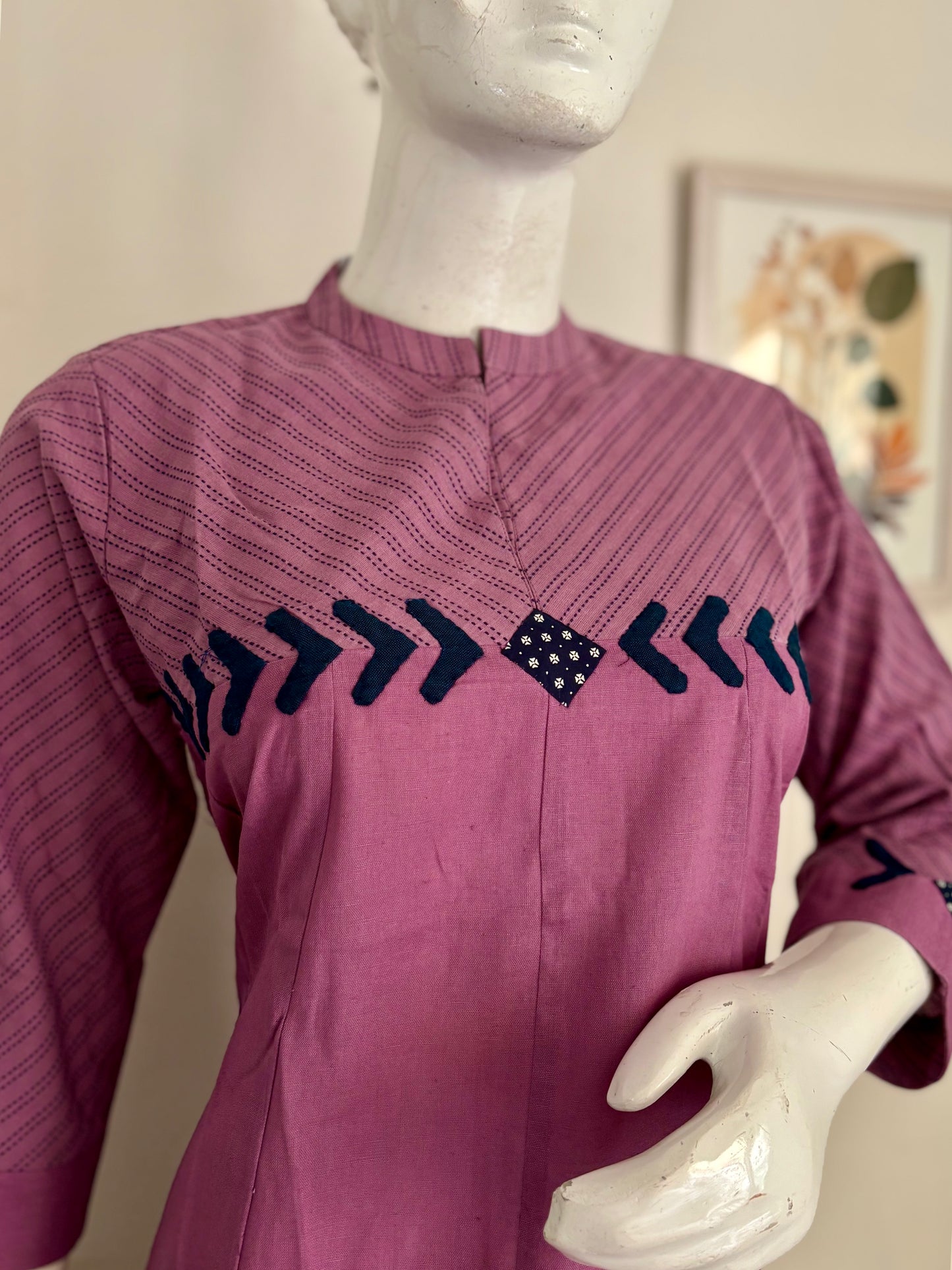 Purple Handloom Cotton Kurta with Appliqué Detailing