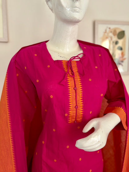Fuchsia Pink Handloom Cotton Kurta Set