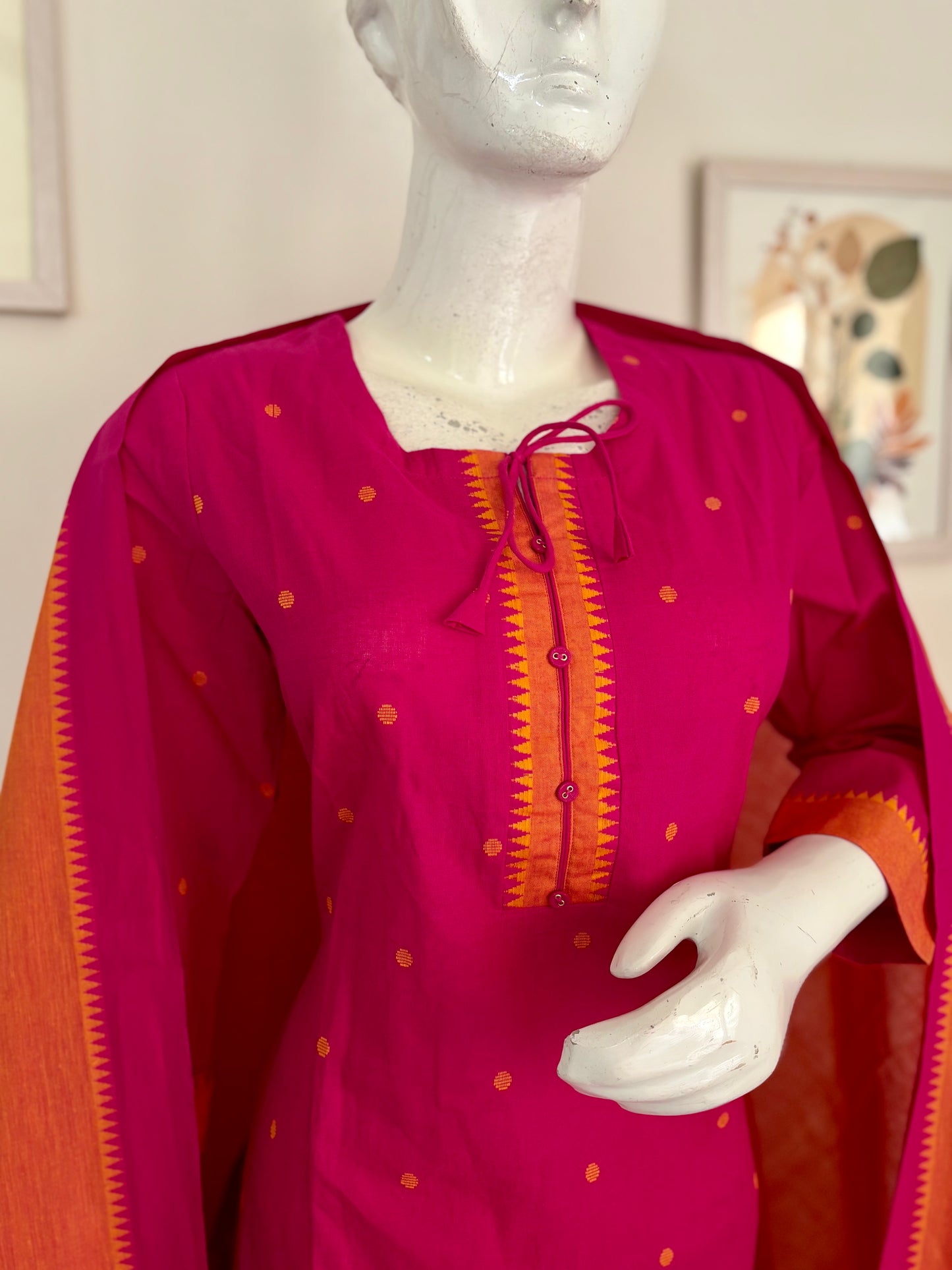 Fuchsia Pink Handloom Cotton Kurta Set