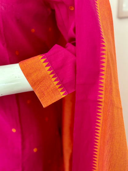 Fuchsia Pink Handloom Cotton Kurta Set