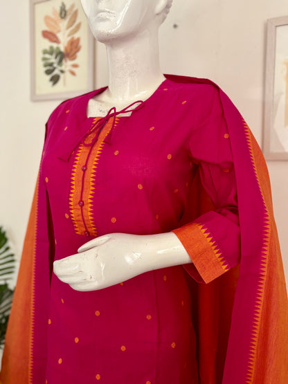 Fuchsia Pink Handloom Cotton Kurta Set