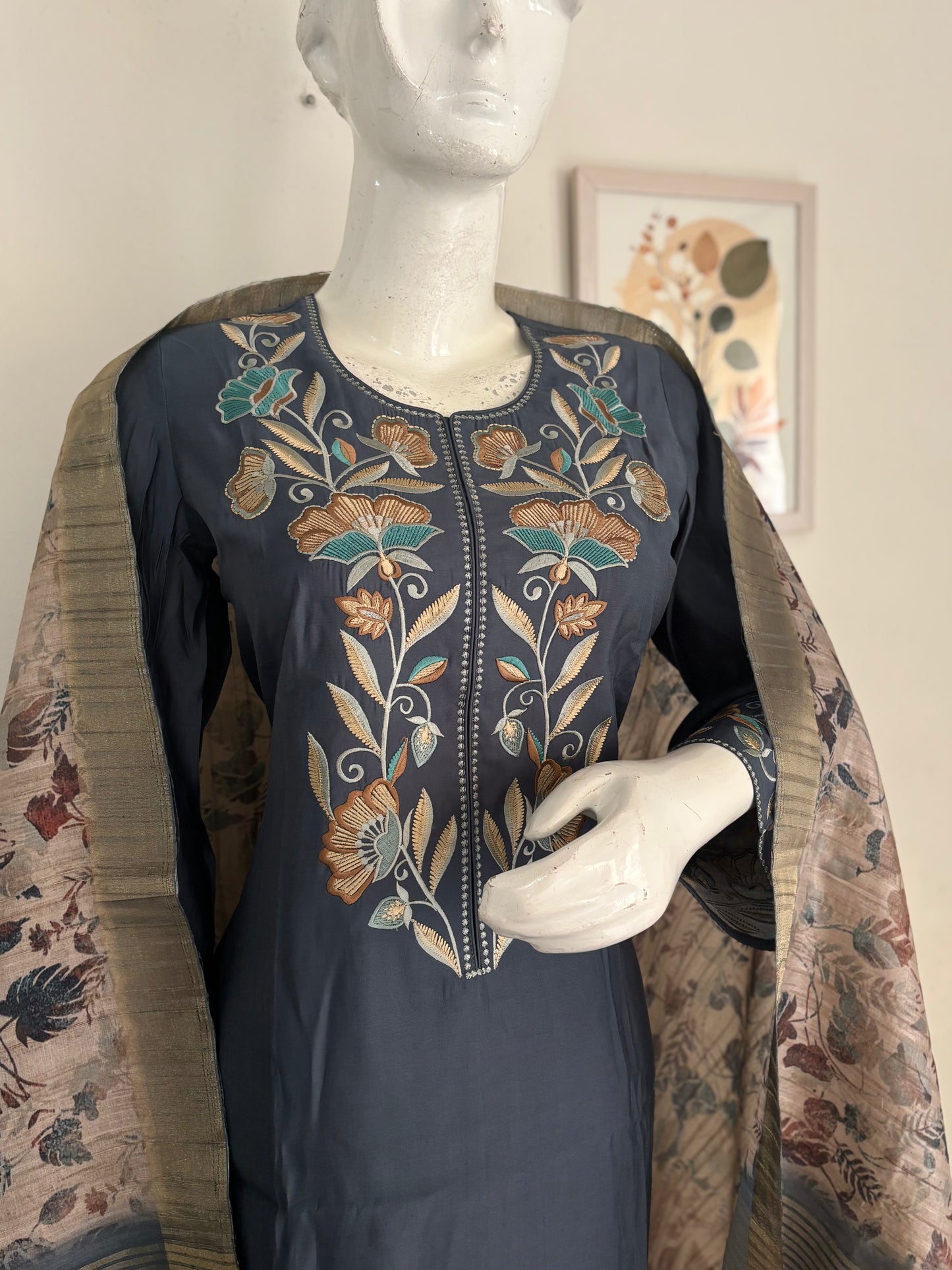 Zehra – Grey & Beige Pure Silk Kurta Set