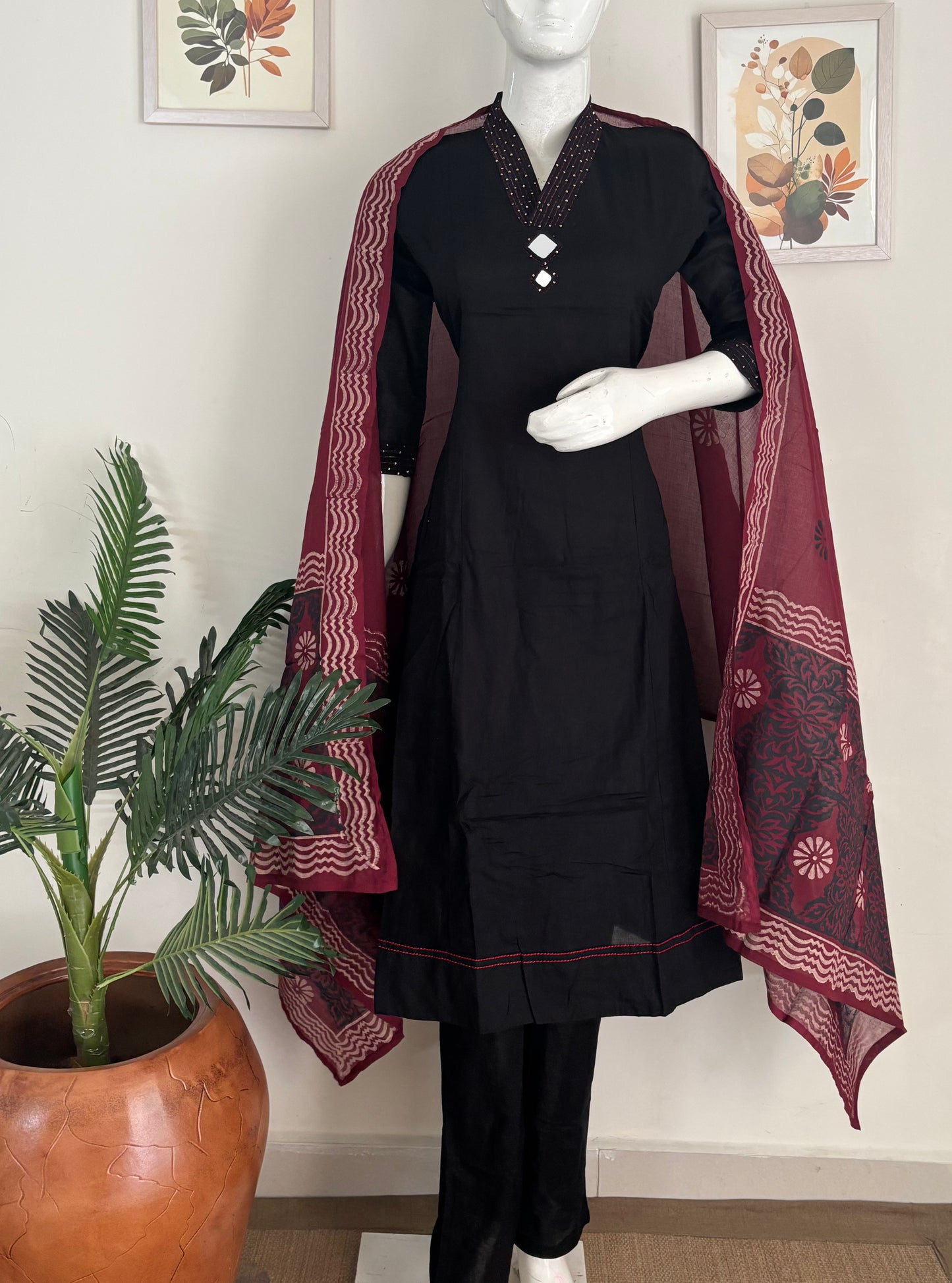 Black Pure Cotton Anarkali Suit