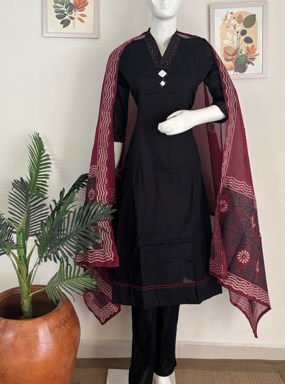 Black Pure Cotton Anarkali Suit