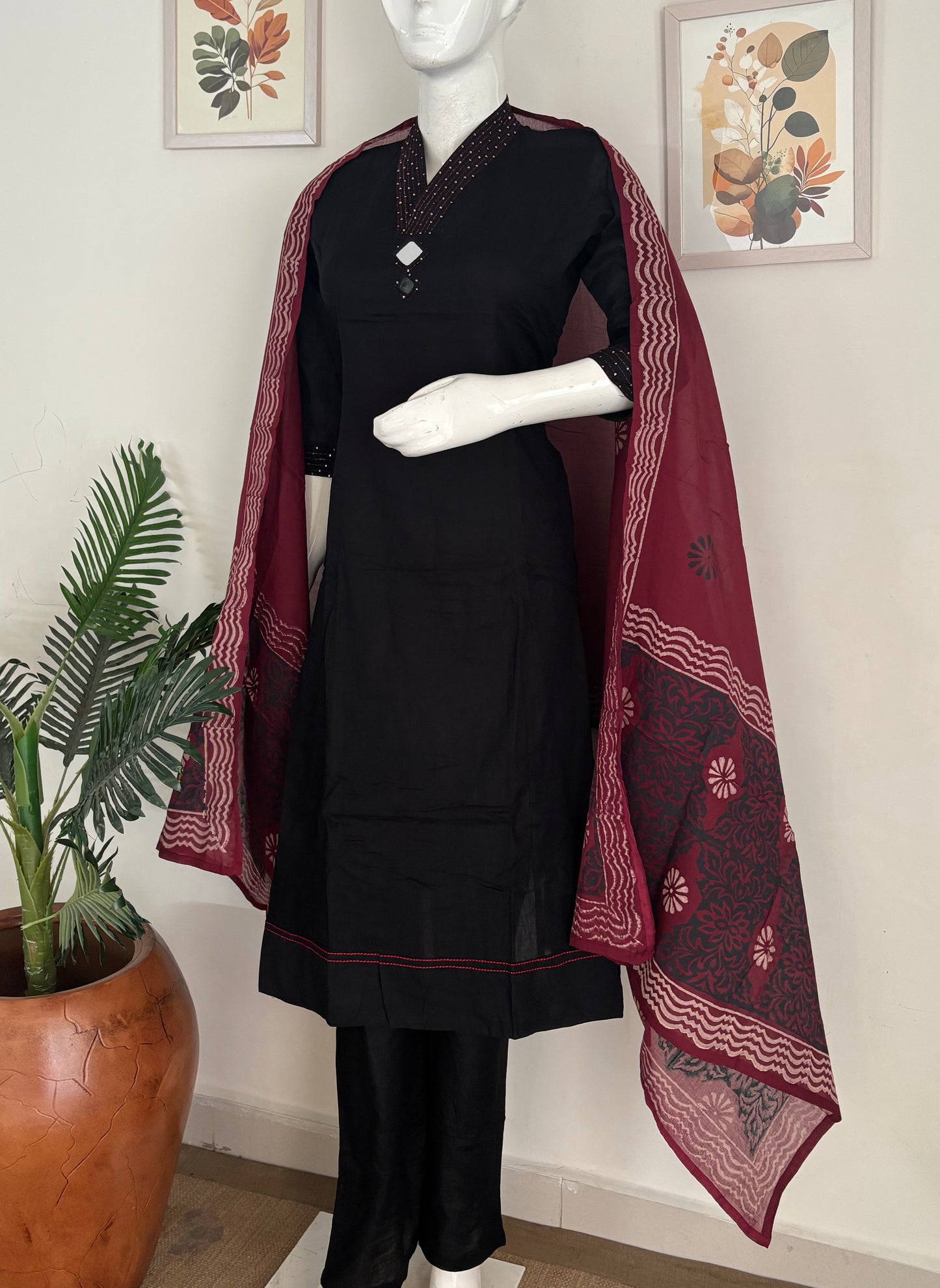 Black Pure Cotton Anarkali Suit