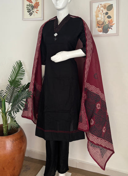 Black Pure Cotton Anarkali Suit