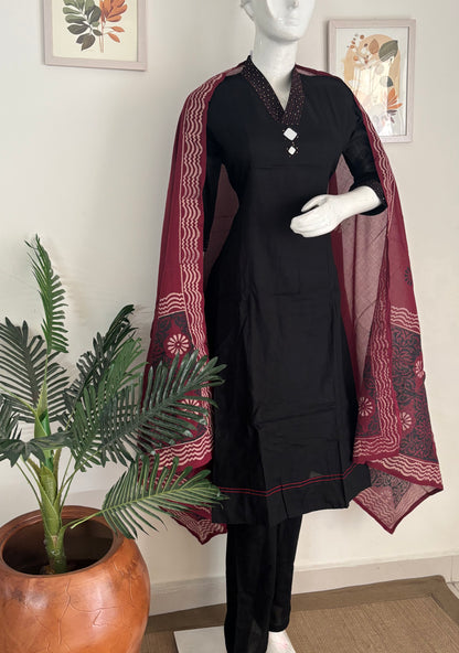 Black Pure Cotton Anarkali Suit