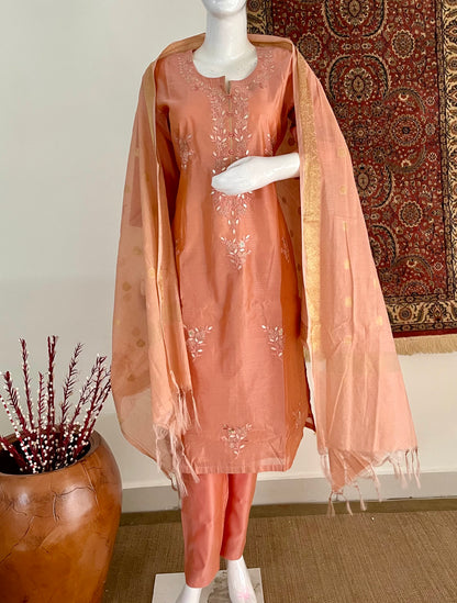 Ethereal Elegance Peach Chanderi with Banarasi Silk Dupatta