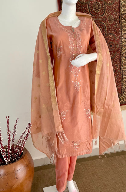 Ethereal Elegance Peach Chanderi with Banarasi Silk Dupatta