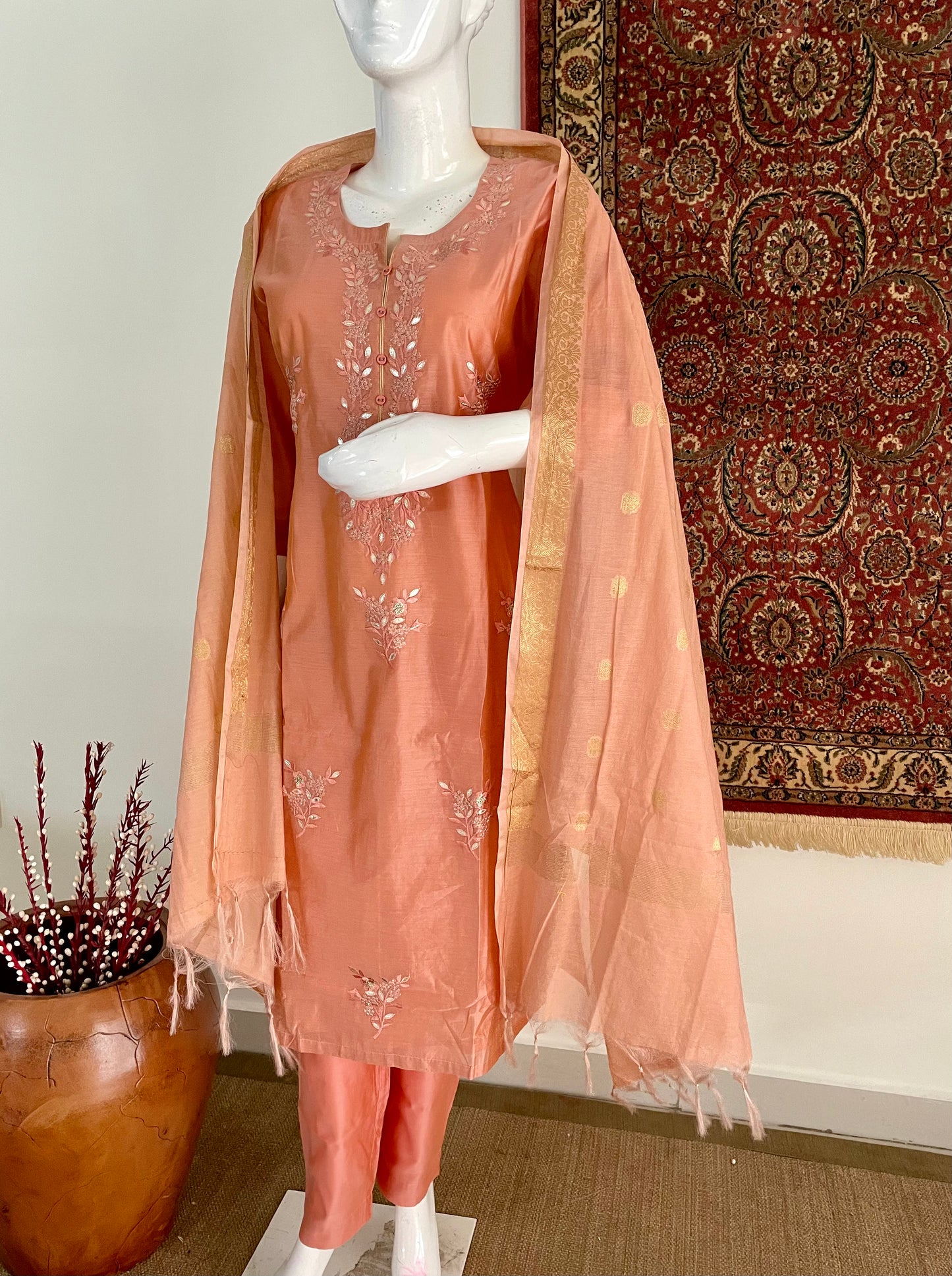 Ethereal Elegance Peach Chanderi with Banarasi Silk Dupatta