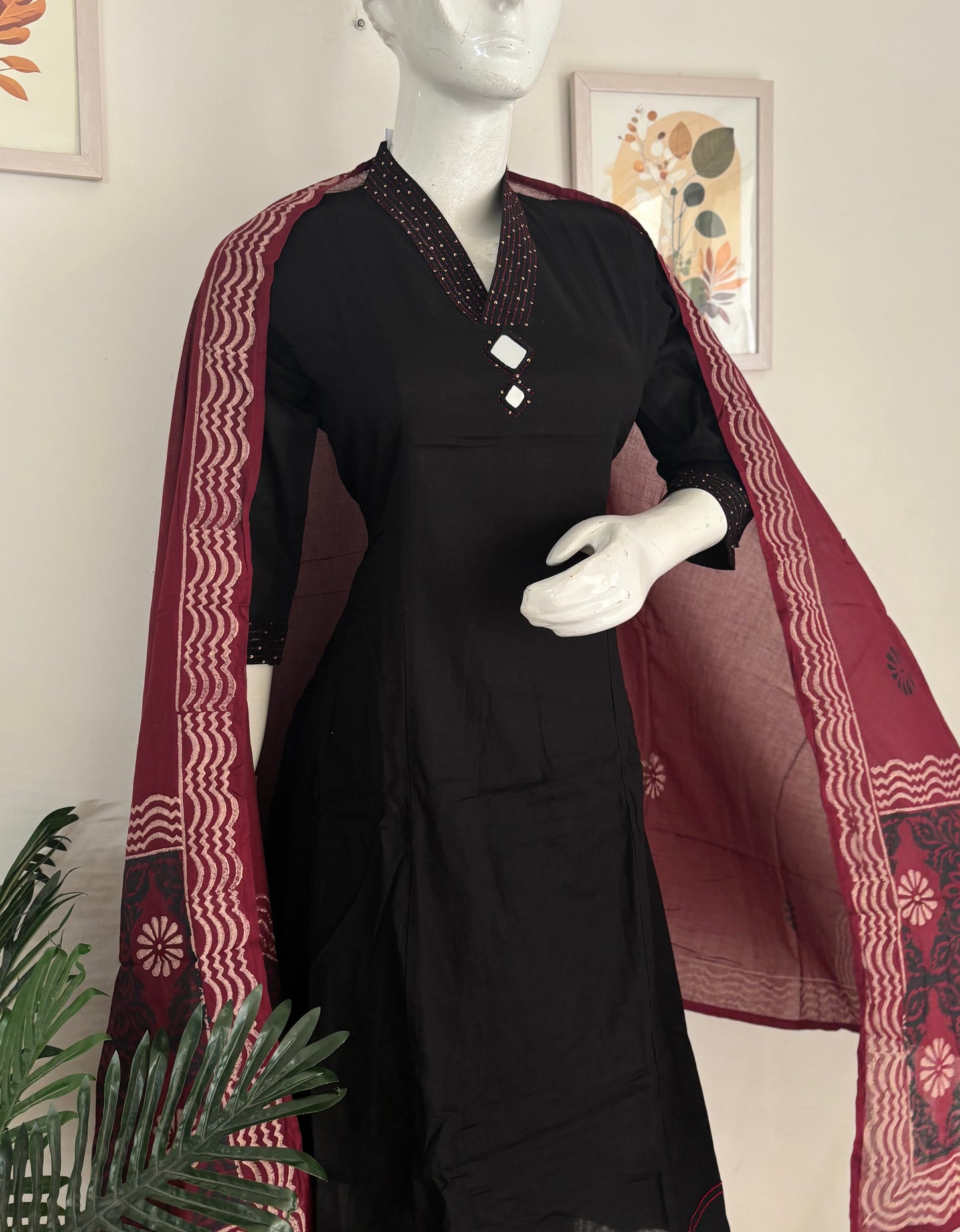 Black Pure Cotton Anarkali Suit