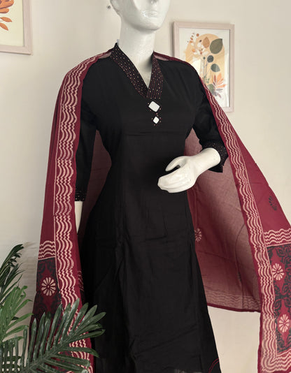 Black Pure Cotton Anarkali Suit