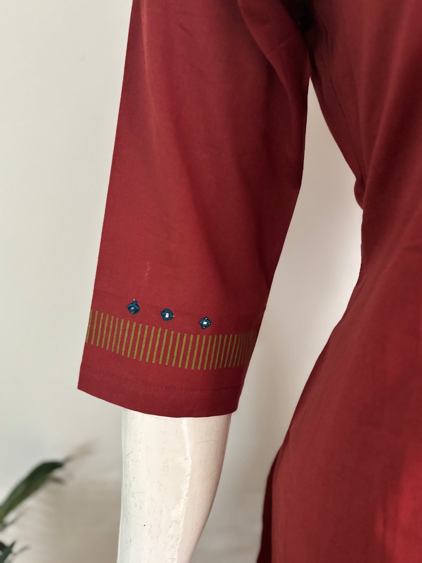 Rust Handloom Cotton Kurta with Handblock